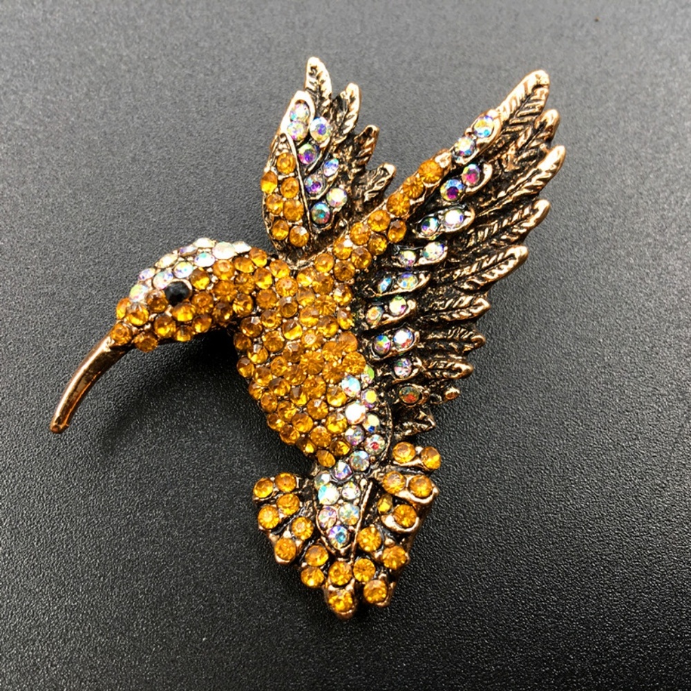 Gorgeous Yellow Crystal Hummingbird Brooch